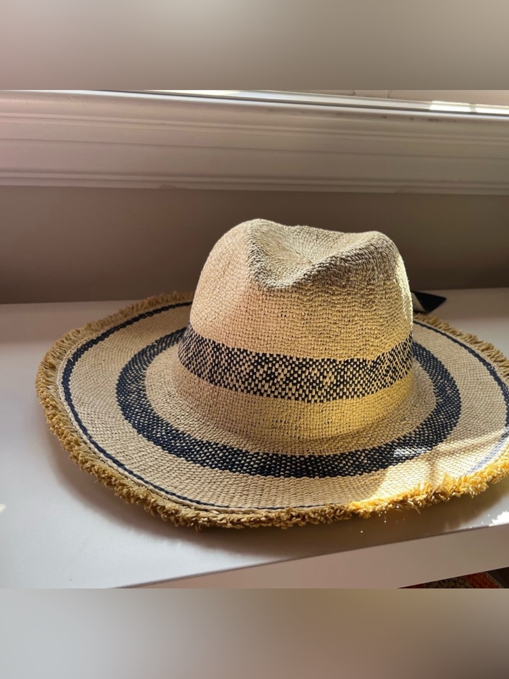 Zara Women’s Straw Hat with Navy Trim - Med | Beach Vacation Summer *New*